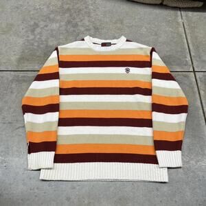 vintage southpole white burgandy and orange striped knit sweater size medium